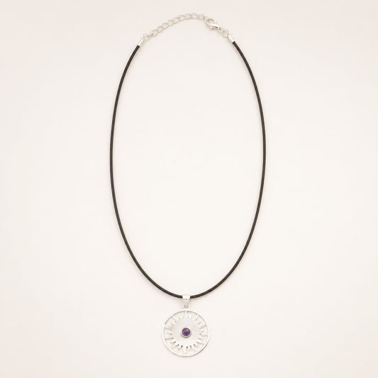 Indian Devotional Pendant - Silver Plated (45cm Cord)- Sun Worship Amethyst | Auro & Co