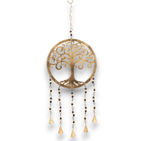Tree of Life Brass Bell Chime with Glass Beads, Large