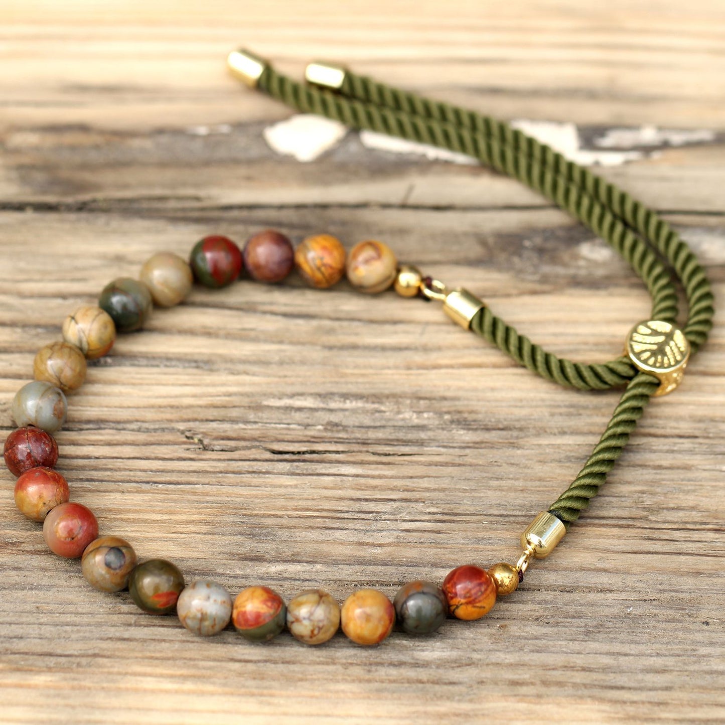 18K Gold Plated Gemstone Moss String Bracelet -  Picasso Jasper – product image 5