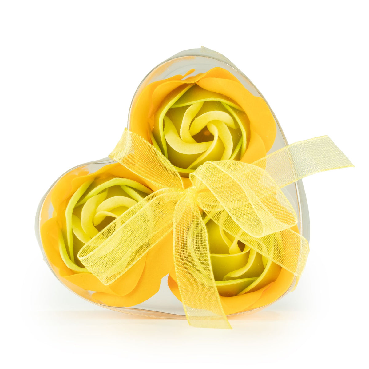 Spring Roses Soap Flower Heart Box, Yellow, Set of 3