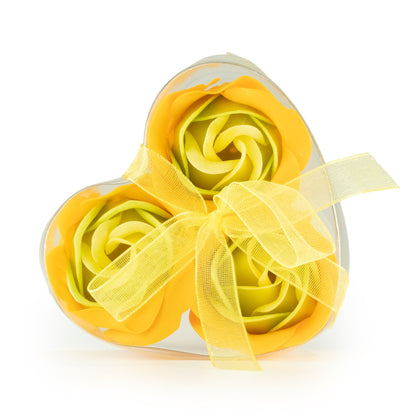Spring Roses Soap Flower Heart Box, Yellow, Set of 3
