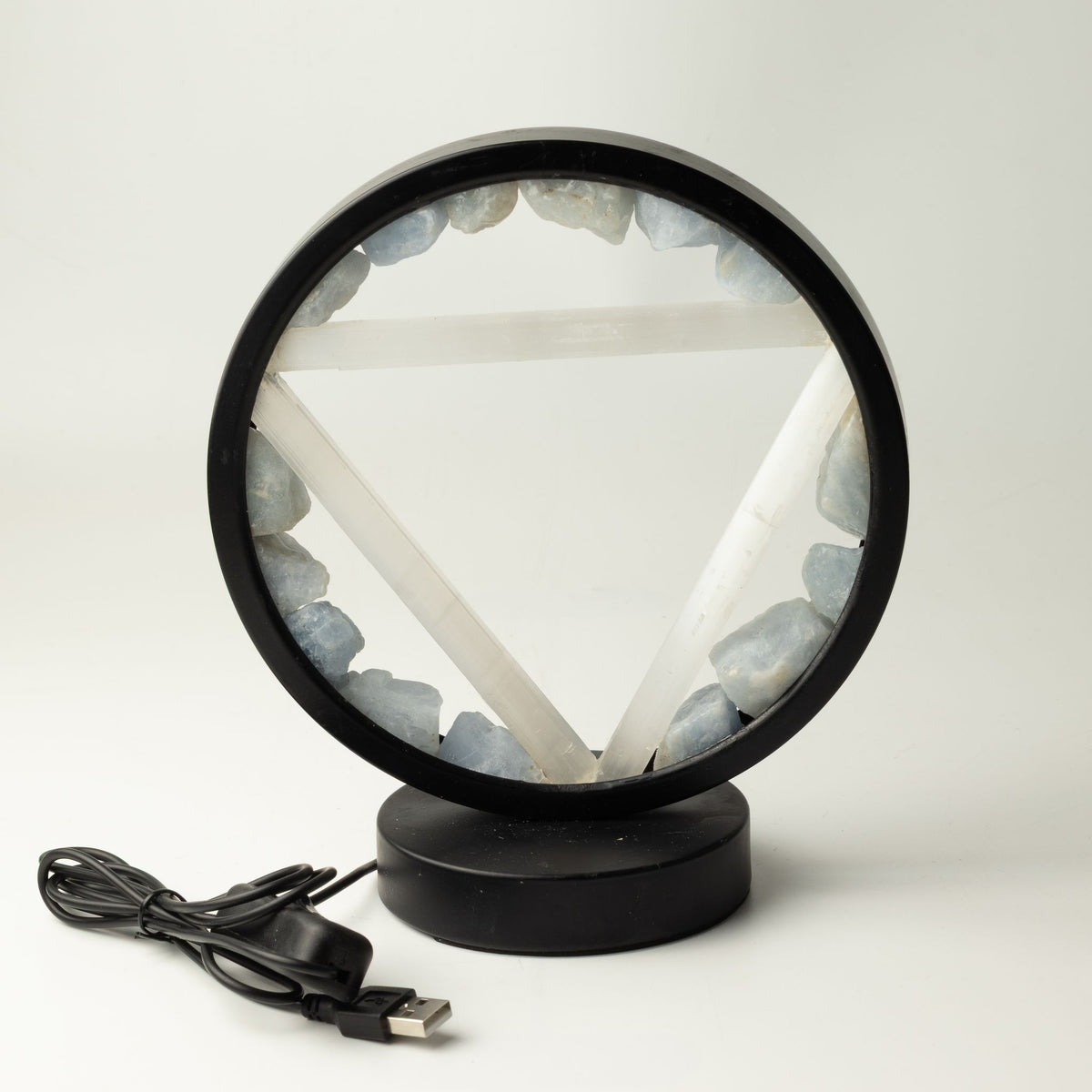 Water Gemstone Halo Lamp, Aquamarine and Selenite