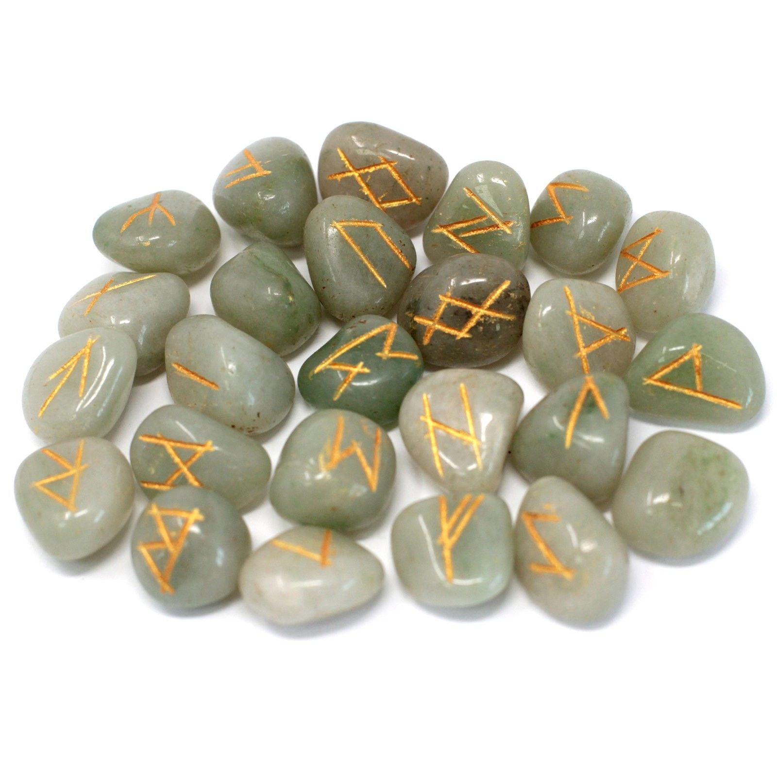 Runes Stone Set in Pouch - Green Aventurine | Auro & Co