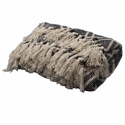 Midnight Regency Soft-Weave Throw – Grey & Beige Tassel Design