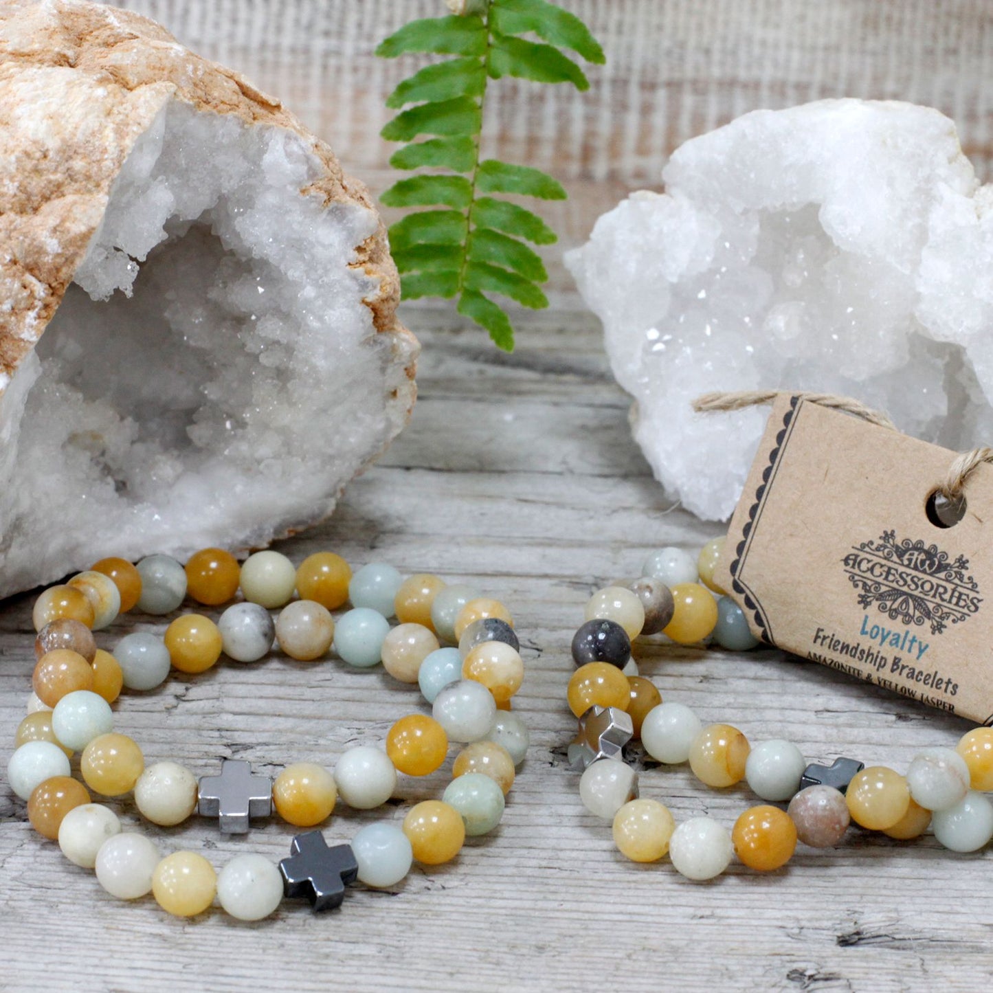 Set of 2 Gemstones Friendship Bracelets - Loyalty - Amazonite & Yellow Jasper – packaging