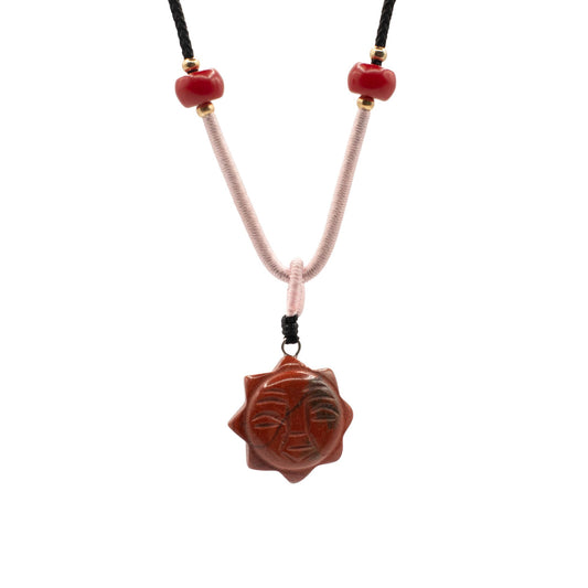 Cord Necklace Gemstone Pendant - Carnelian Sun Face | Auro & Co