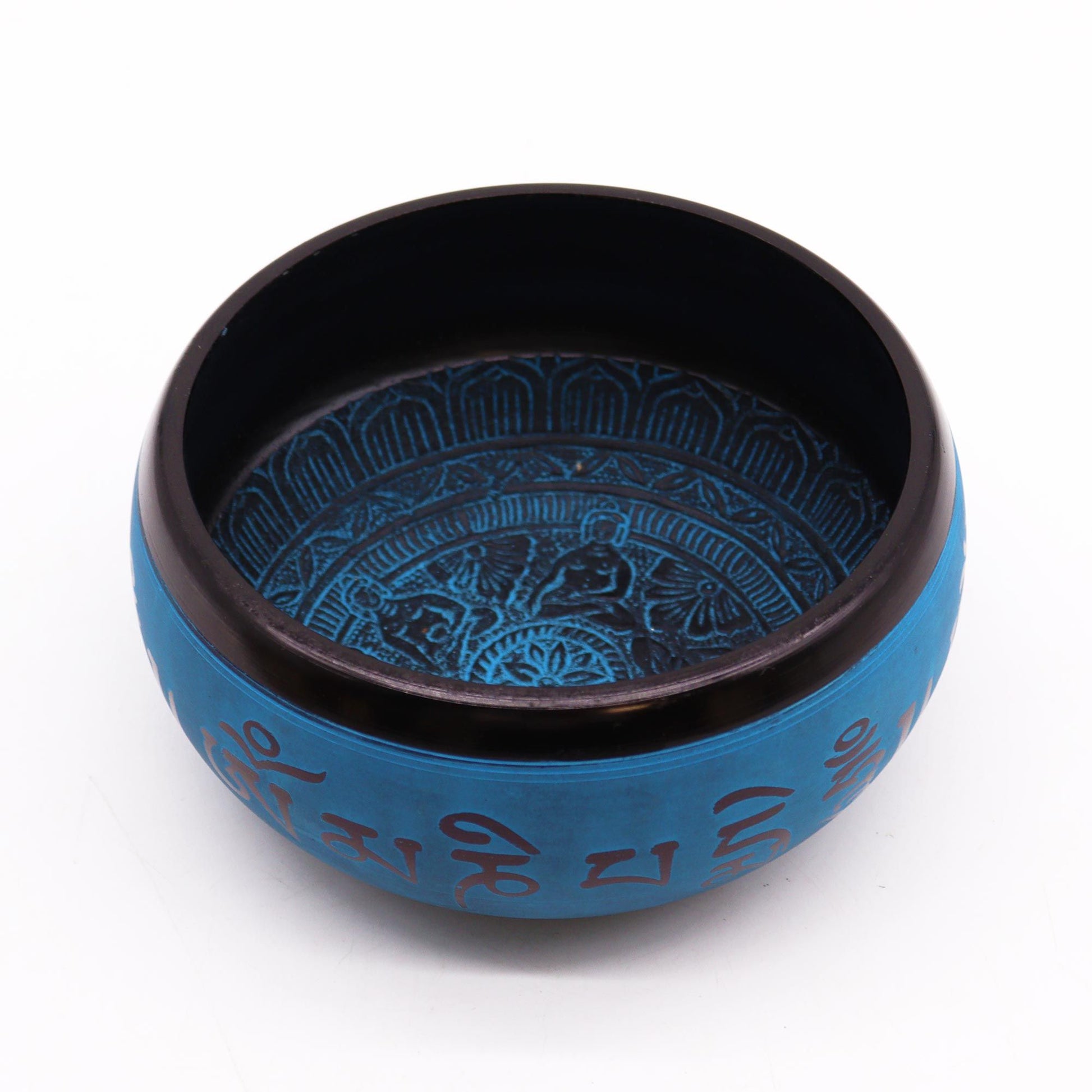 Earth Powder Singing Bowl - Blue Mantra Five Buddha - 16cm – detail view