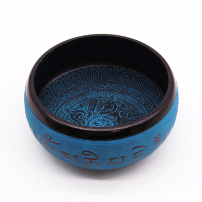 Earth Powder Singing Bowl - Blue Mantra Five Buddha - 16cm – detail view