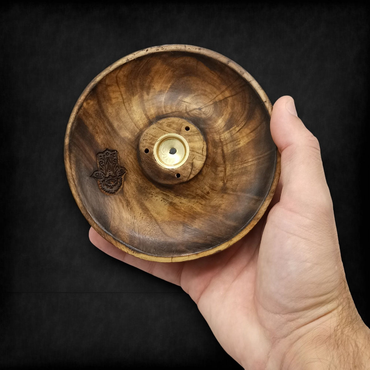 Hamsa Mango Wood Incense Disc
