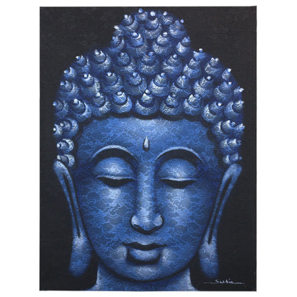 Tranquil Blue Brocade Buddha Canvas – Hand-Painted Wall Art