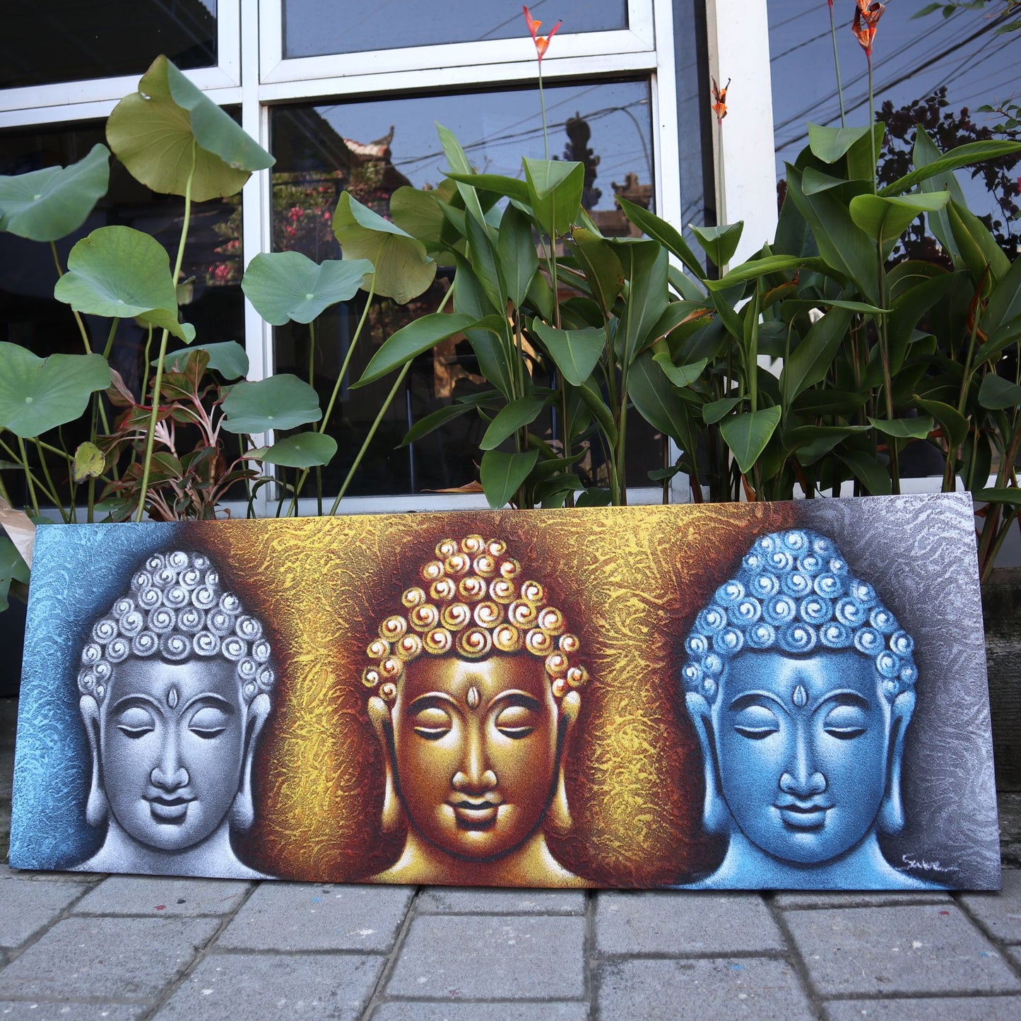 Buddha Painting - Three Heads Gold Detail – detail view
