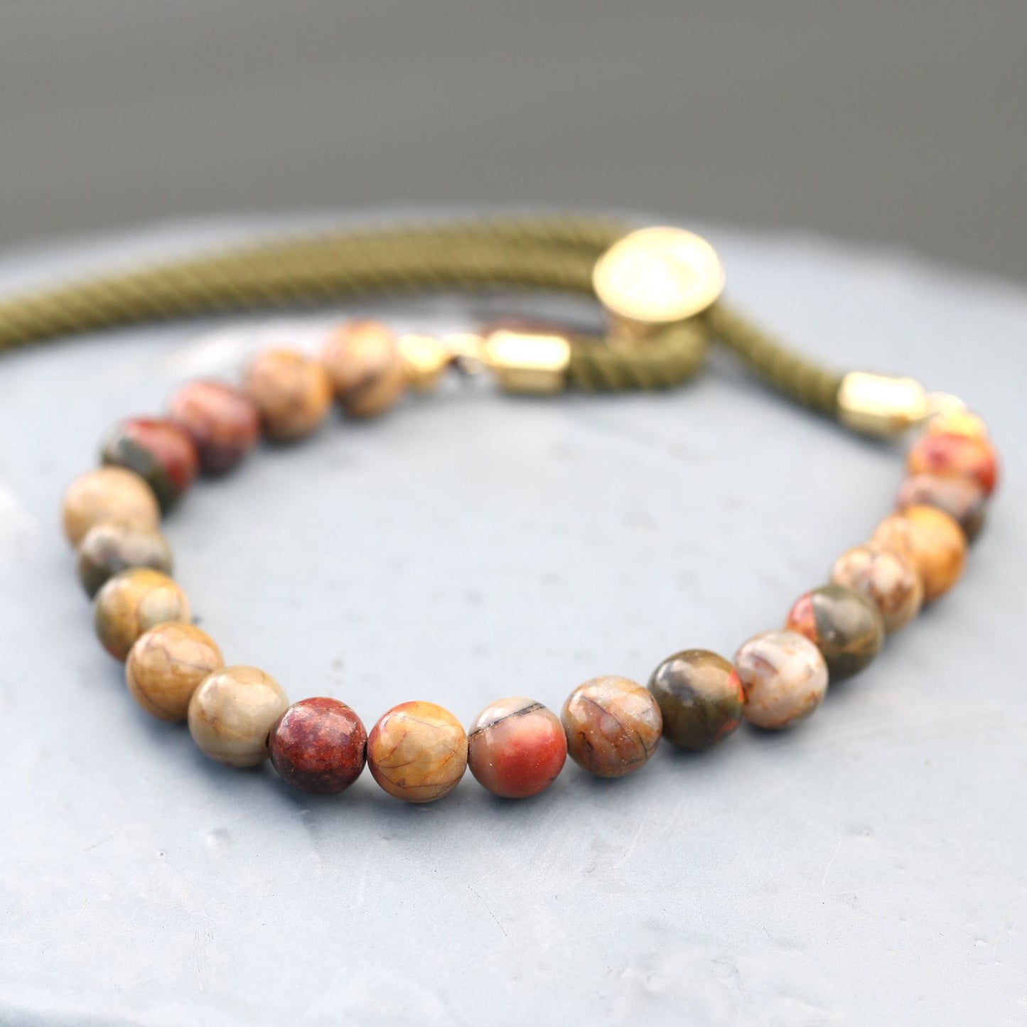 18K Gold Plated Gemstone Moss String Bracelet -  Picasso Jasper – product image 6
