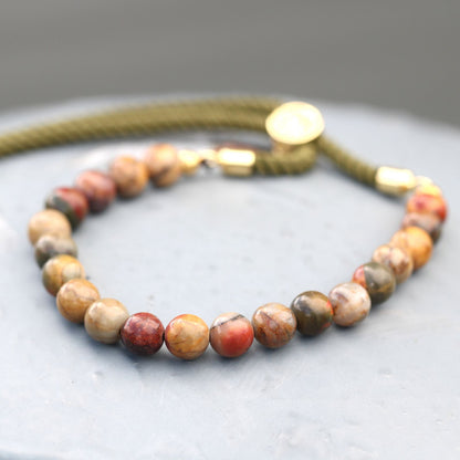 18K Gold Plated Gemstone Moss String Bracelet -  Picasso Jasper – product image 6