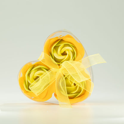 Spring Roses Soap Flower Heart Box, Yellow, Set of 3