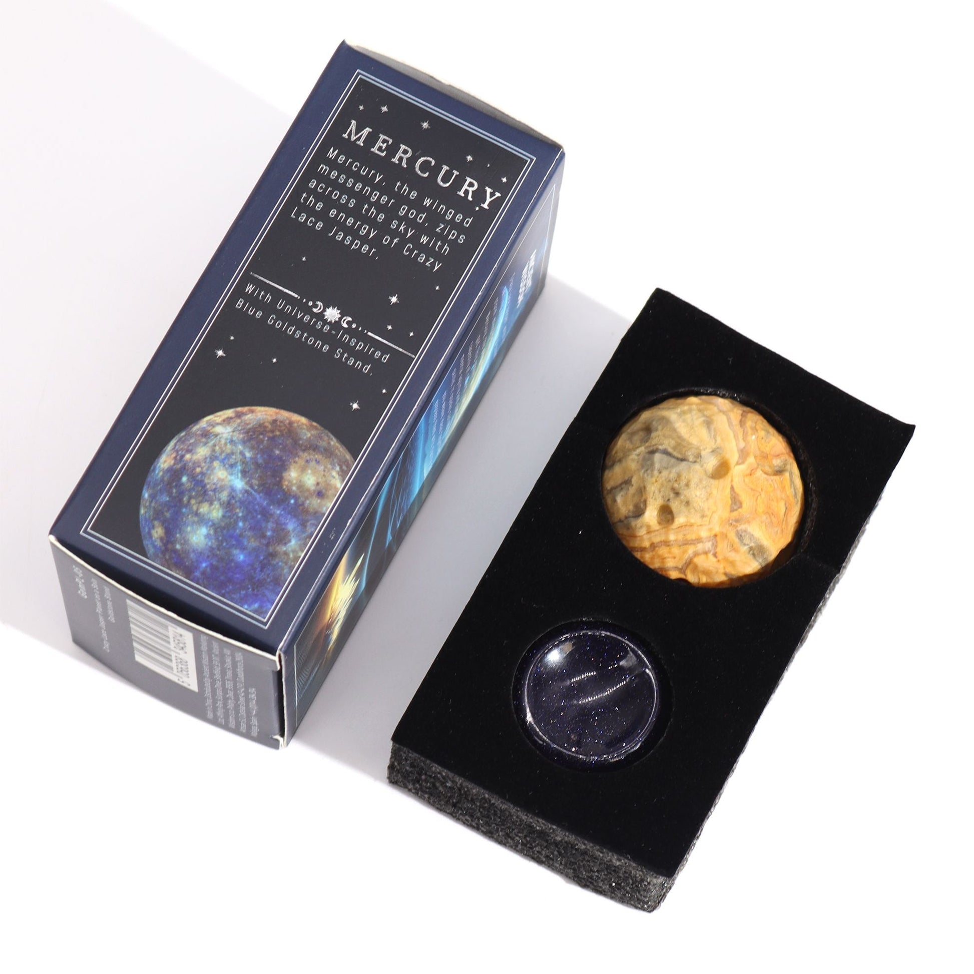 Crazy Lace Jasper Planet on a Sola Goldstone Stand (MERCURY) – product image 5