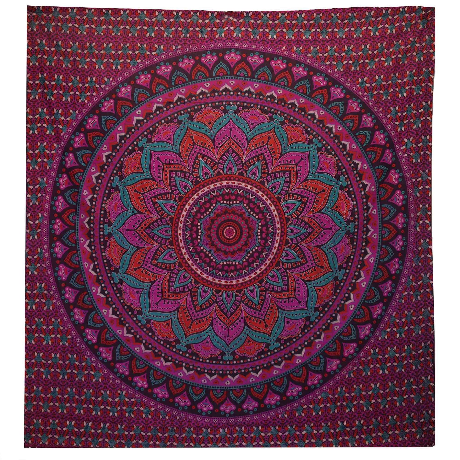 Double Cotton Bedspread + Wall Hanging - Classic Mandala - Purple | Auro & Co