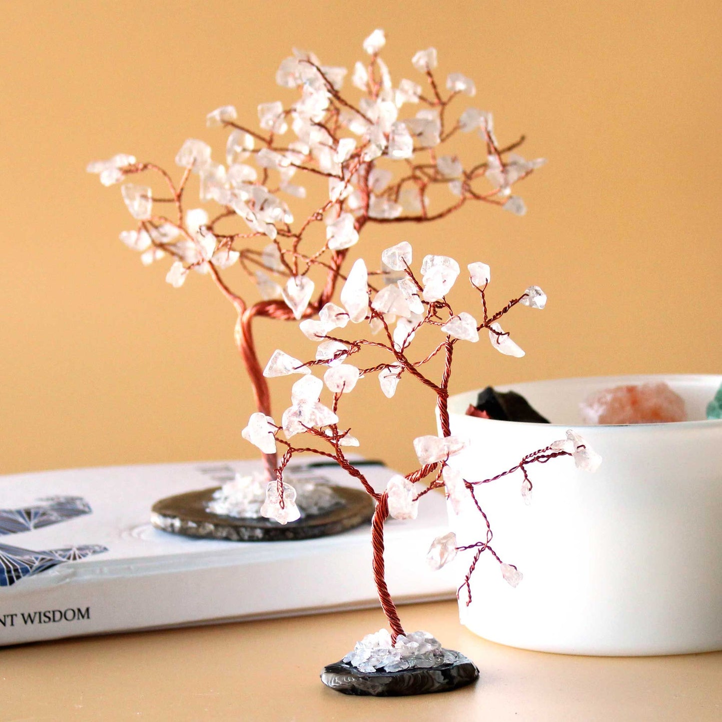 Gemstone Tree - Rock Quartz on Black Agate Base (35 stones) – lifestyle shot