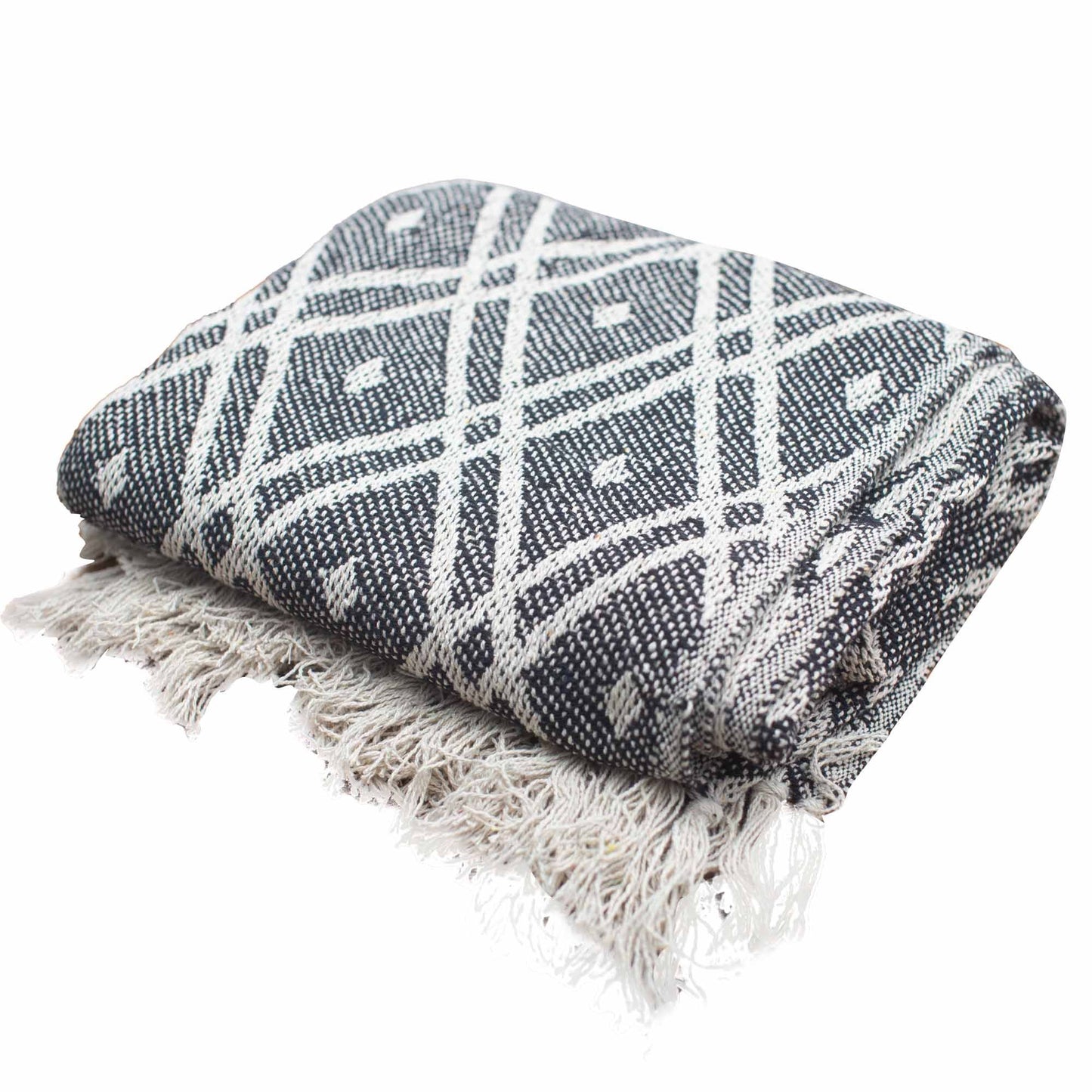 Midnight Regency Soft-Weave Throw – Grey & Beige Tassel Design