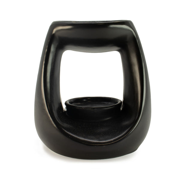 Ceramic Zen Oil Burner - Large Oval Pebble  - Matt Black | Auro & Co