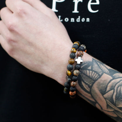 Set of 2 Gemstones Friendship Bracelets - Eternity - Leopard Skin Jasper & Lava Stone – product image 5