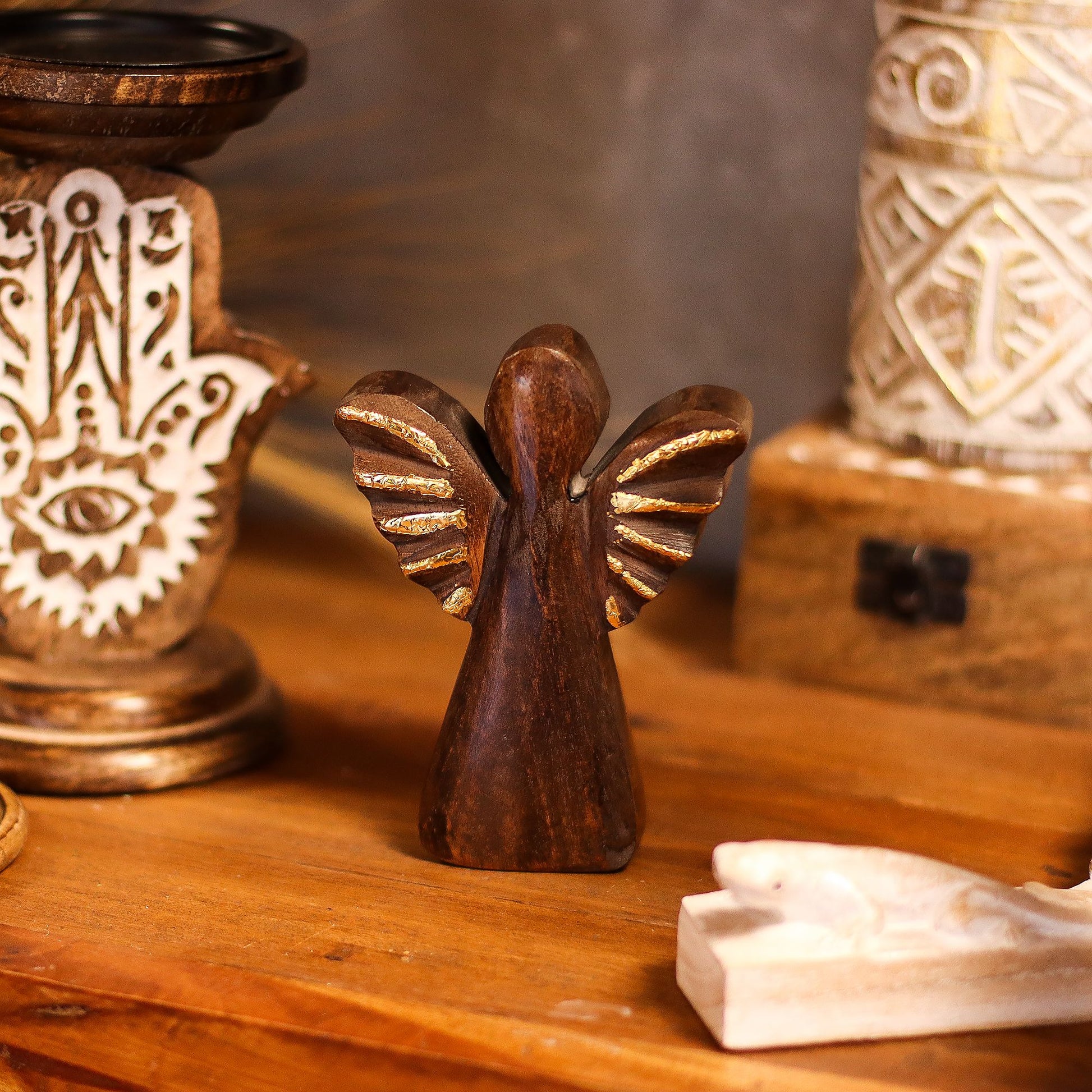 Small Mango Wood Angel - Gold Decor – product image 9