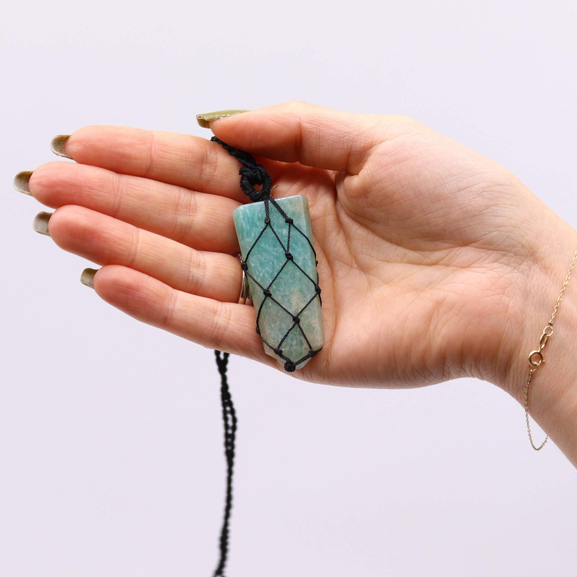 Laced Gemstone Flat Point Pendant - Amazonite – detail view