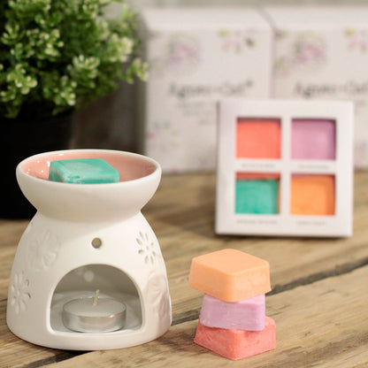 Ceramic Floral Wax Melt Burner with 4 Soy Wax Melts - Agnes + Cat