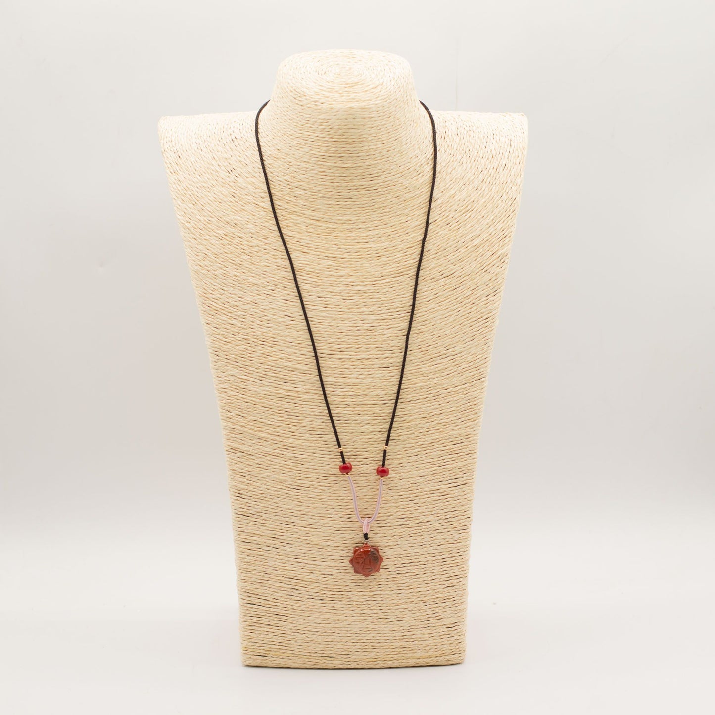 Cord Necklace Gemstone Pendant - Carnelian Sun Face – detail view