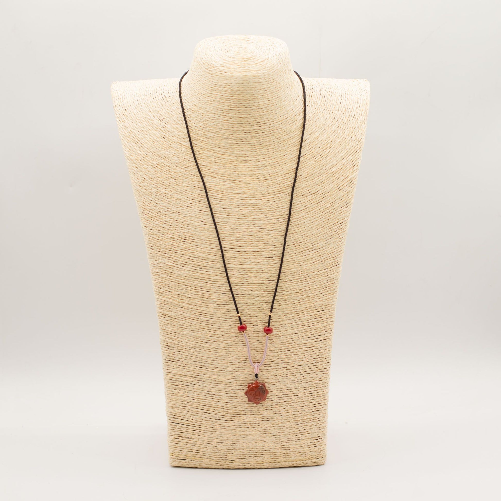 Cord Necklace Gemstone Pendant - Carnelian Sun Face – detail view