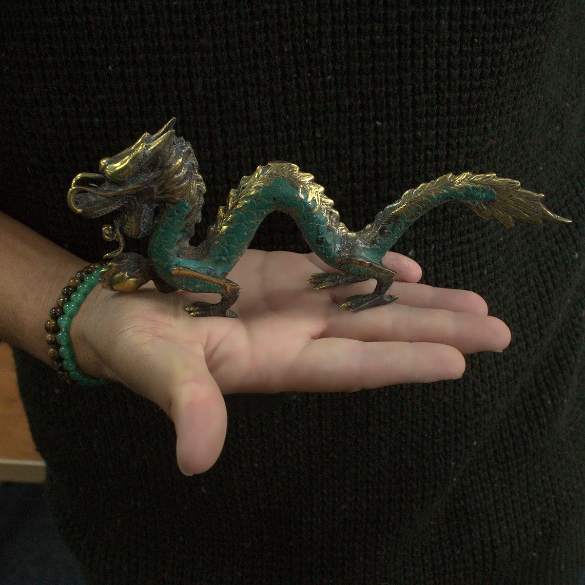 Dragon with Pearl Brass Ornament, Small, 20cm