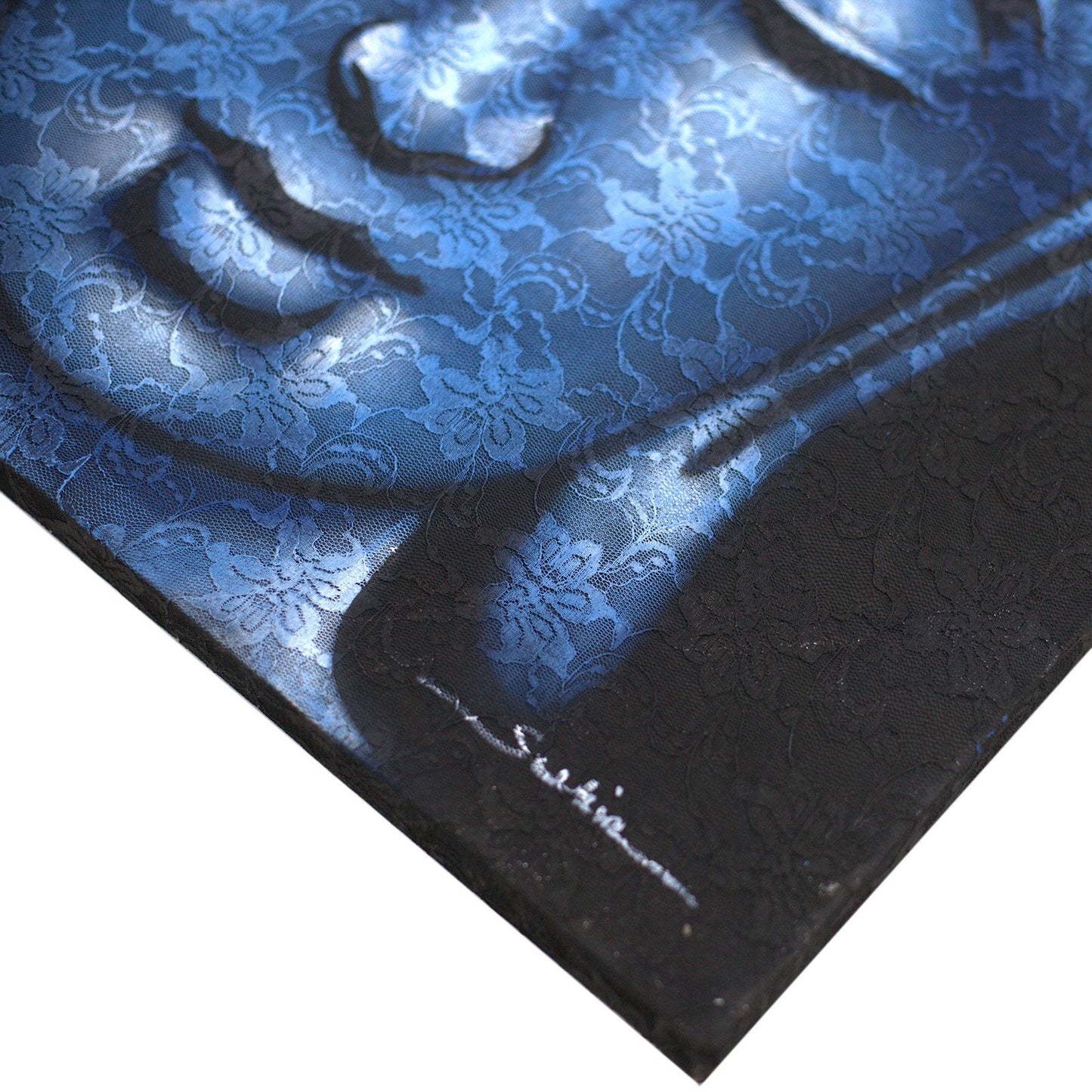 Tranquil Blue Brocade Buddha Canvas – Hand-Painted Wall Art