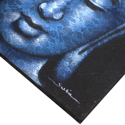 Tranquil Blue Brocade Buddha Canvas – Hand-Painted Wall Art