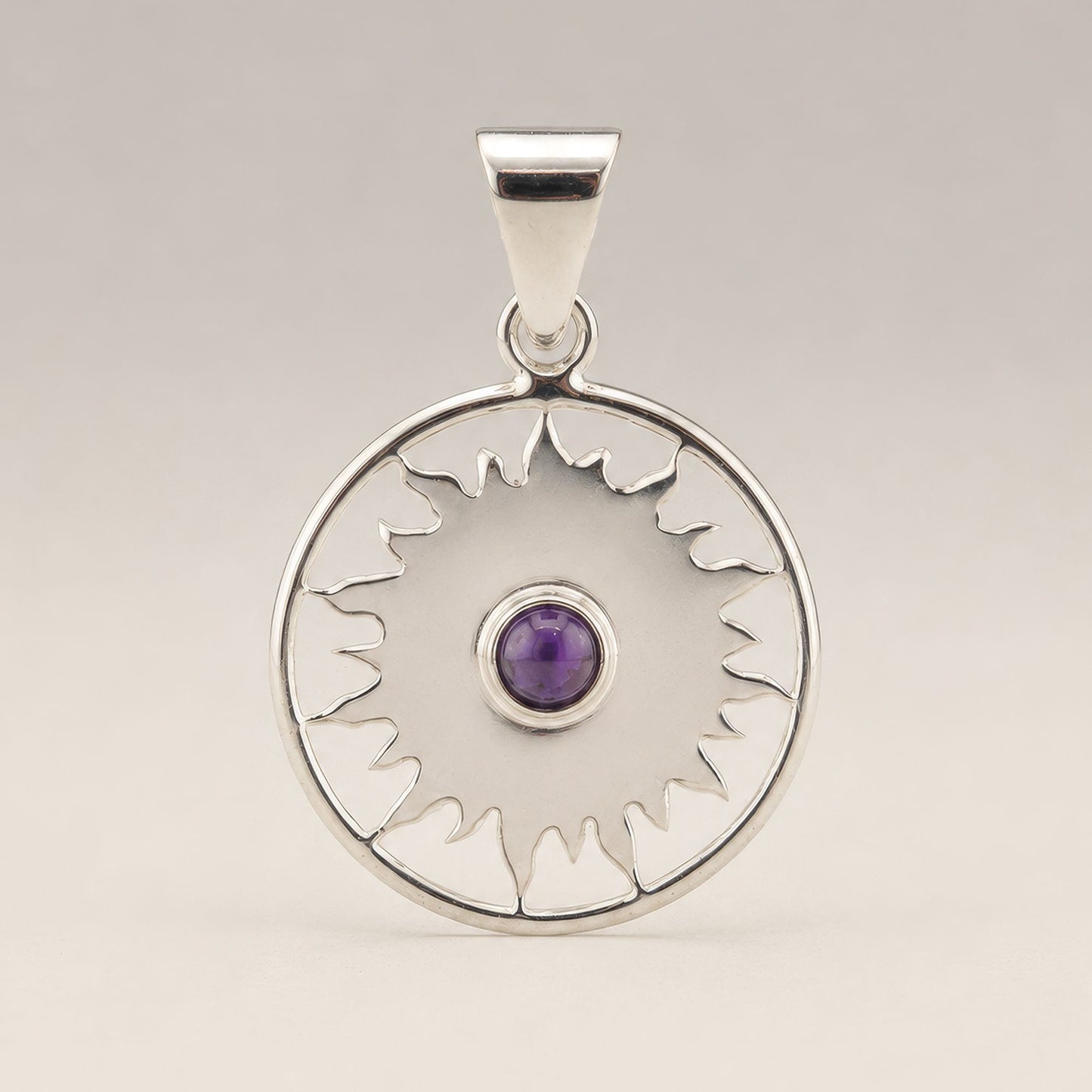Indian Devotional Pendant - Silver Plated (45cm Cord)- Sun Worship Amethyst – packaging