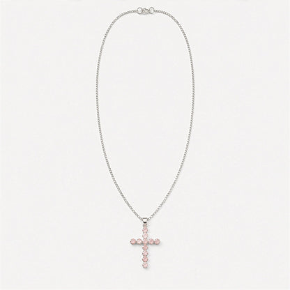 Indian Devotional Pendant - Silver Plated (45cm Chain)- Rose Quartz Crucifix | Auro & Co