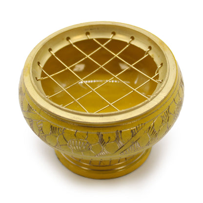 Solar Plexus Chakra Charcoal Incense Jar, Tall, Yellow, Brass