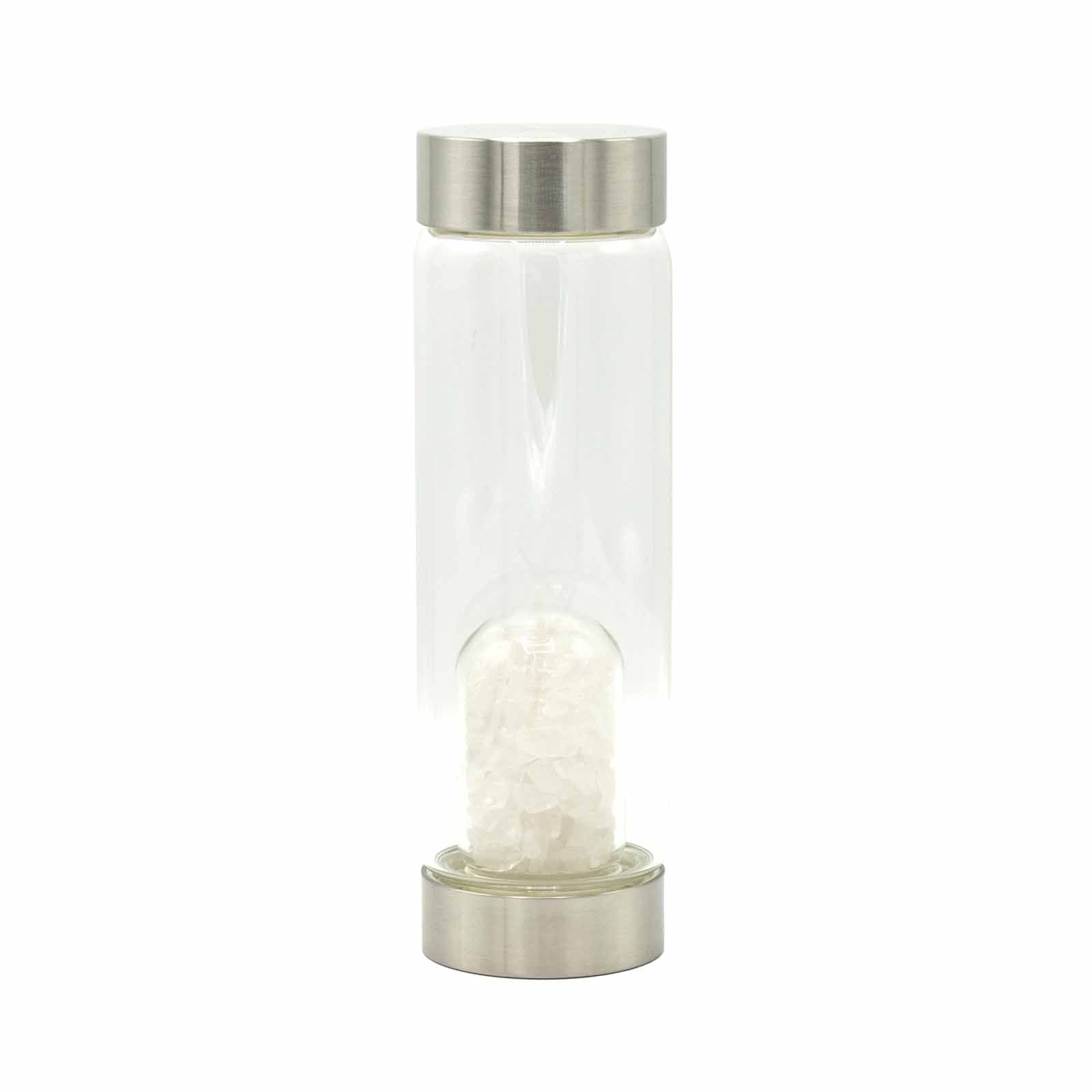 Crystal Infused Glass Water Bottle - Cleansing Clear Quartz - Chips | Auro & Co