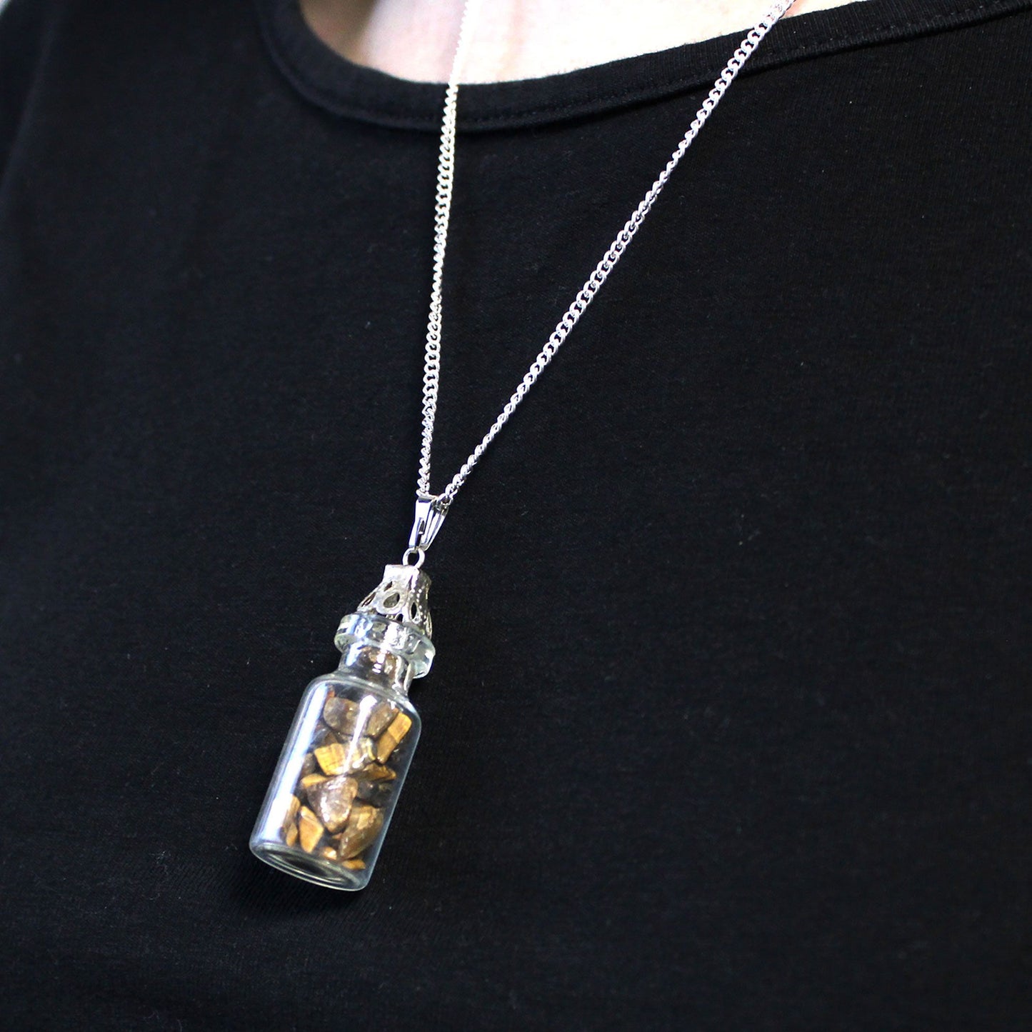 Bottled Gemstones Necklace - Tiger Eye – detail view