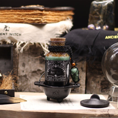Ancient Witch Bath Spell Potion & Aventurine Crystal Amulet - Prosperity – packaging