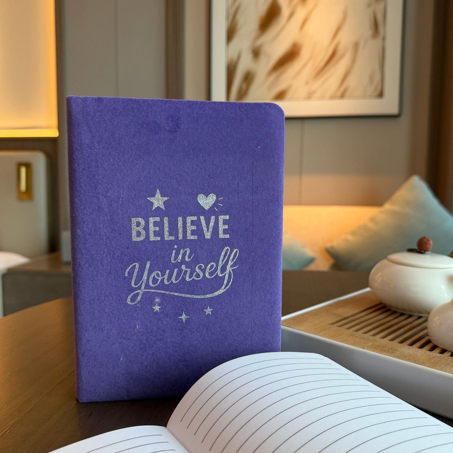 Lavender Velvet Notebook - 80 pages - Believe Yourself – detail view