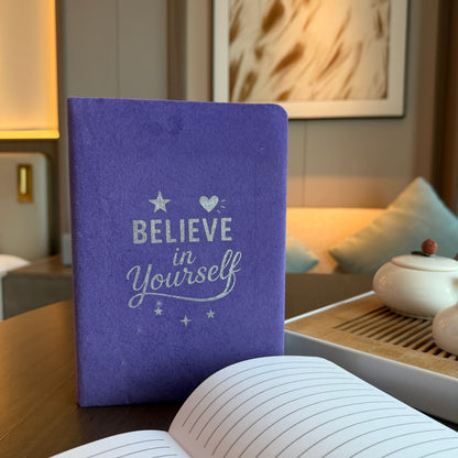 Lavender Velvet Notebook - 80 pages - Believe Yourself – detail view