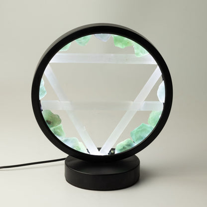 Earth Gemstone Halo Lamp, Green Aventurine and Selenite