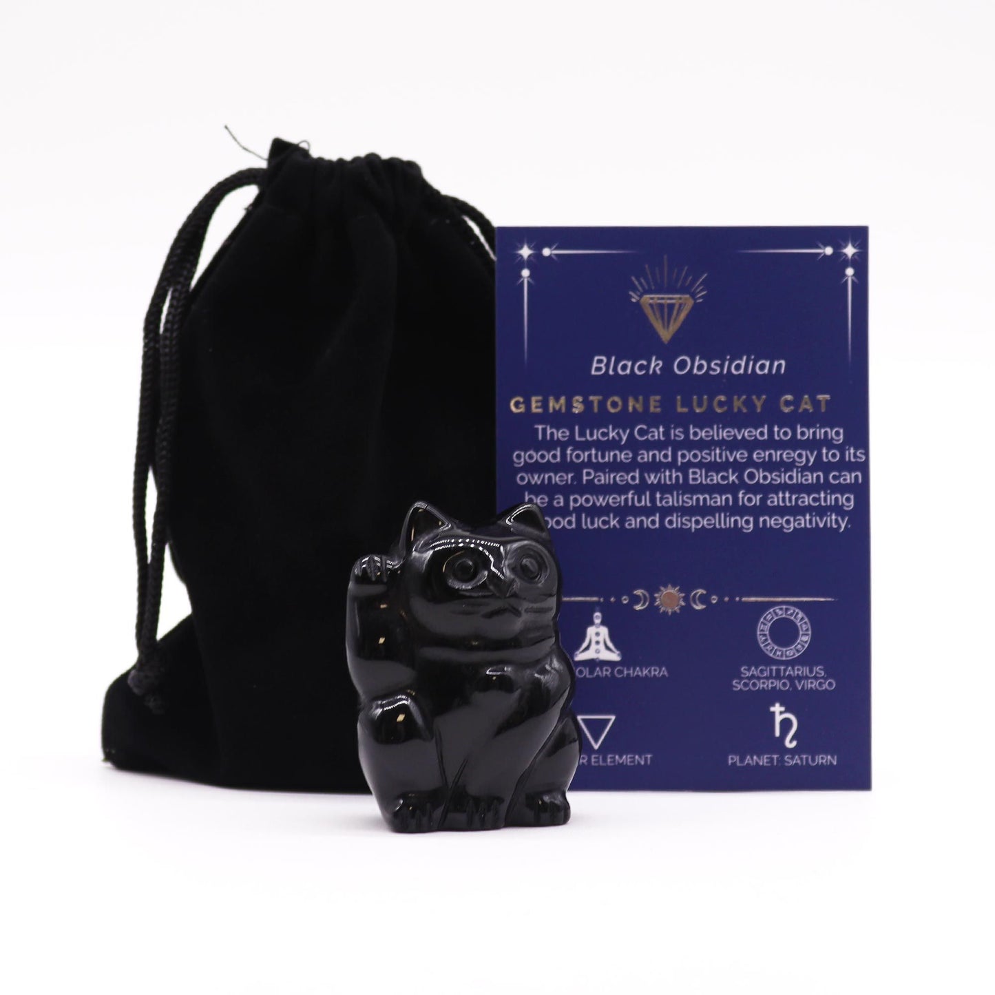 Gemstone Lucky Cat - Black Obsidian | Auro & Co