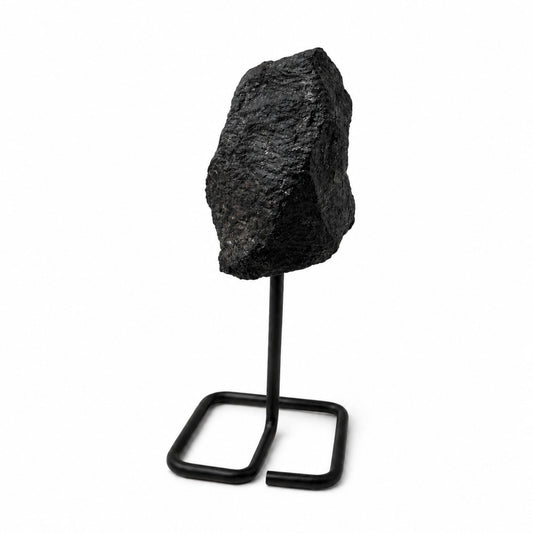 Black Tourmaline Mineral Specimen on Stand