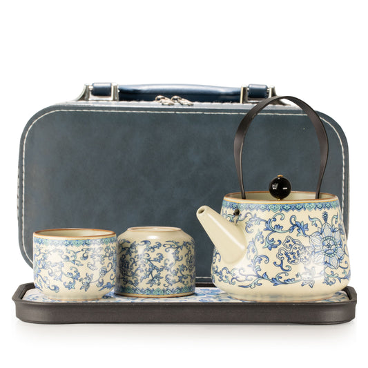 China Ru Blue Travel Teapot Set, Two Cups