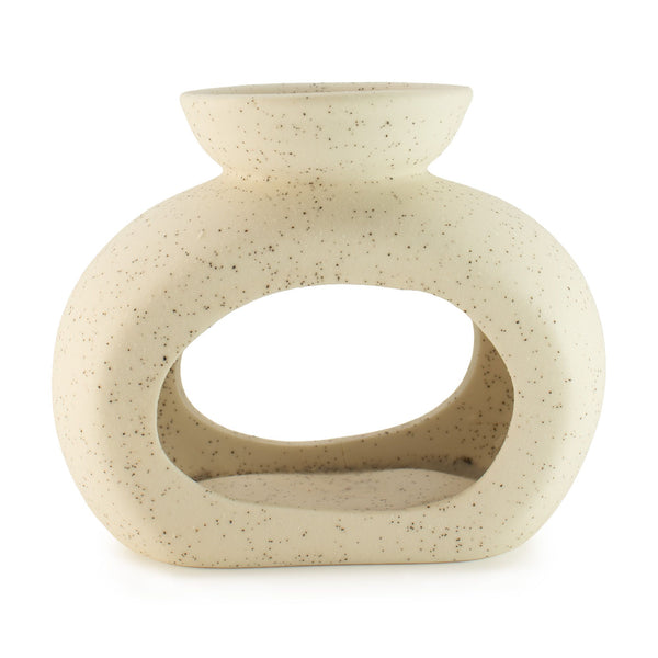 Ceramic Zen Oil Burner - Oval Pebble - Speckled Off-White | Auro & Co