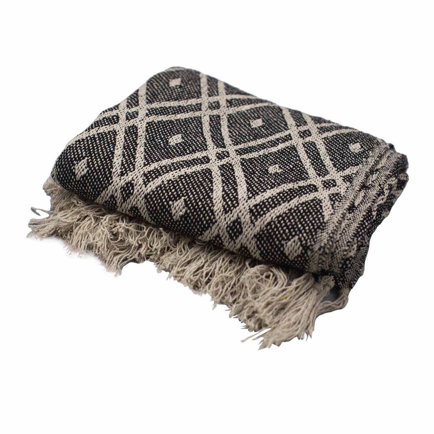 Midnight Regency Soft-Weave Throw – Grey & Beige Tassel Design