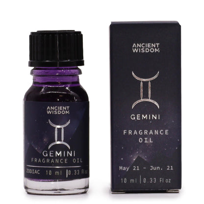 Gemini fragrance oil bottle and packaging on a white background