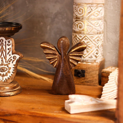 Medium Mango Wood Angel - Gold Decor – product image 8