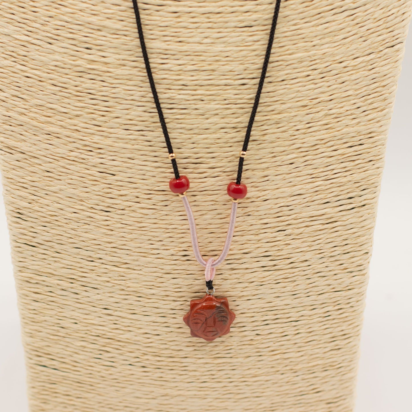 Cord Necklace Gemstone Pendant - Carnelian Sun Face – lifestyle shot