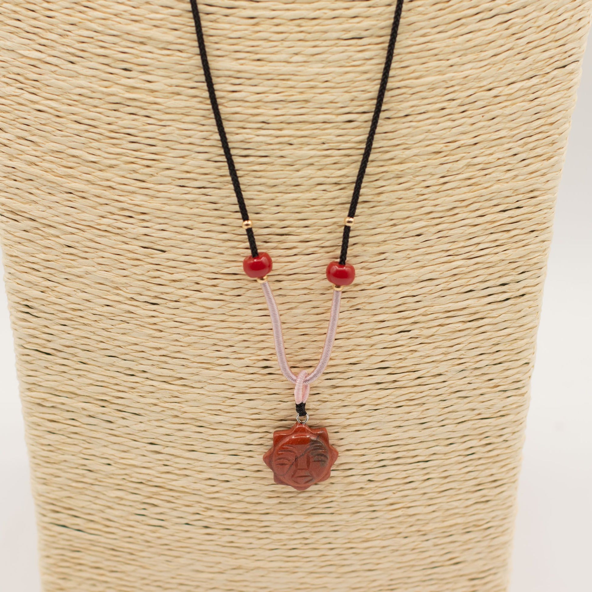 Cord Necklace Gemstone Pendant - Carnelian Sun Face – lifestyle shot